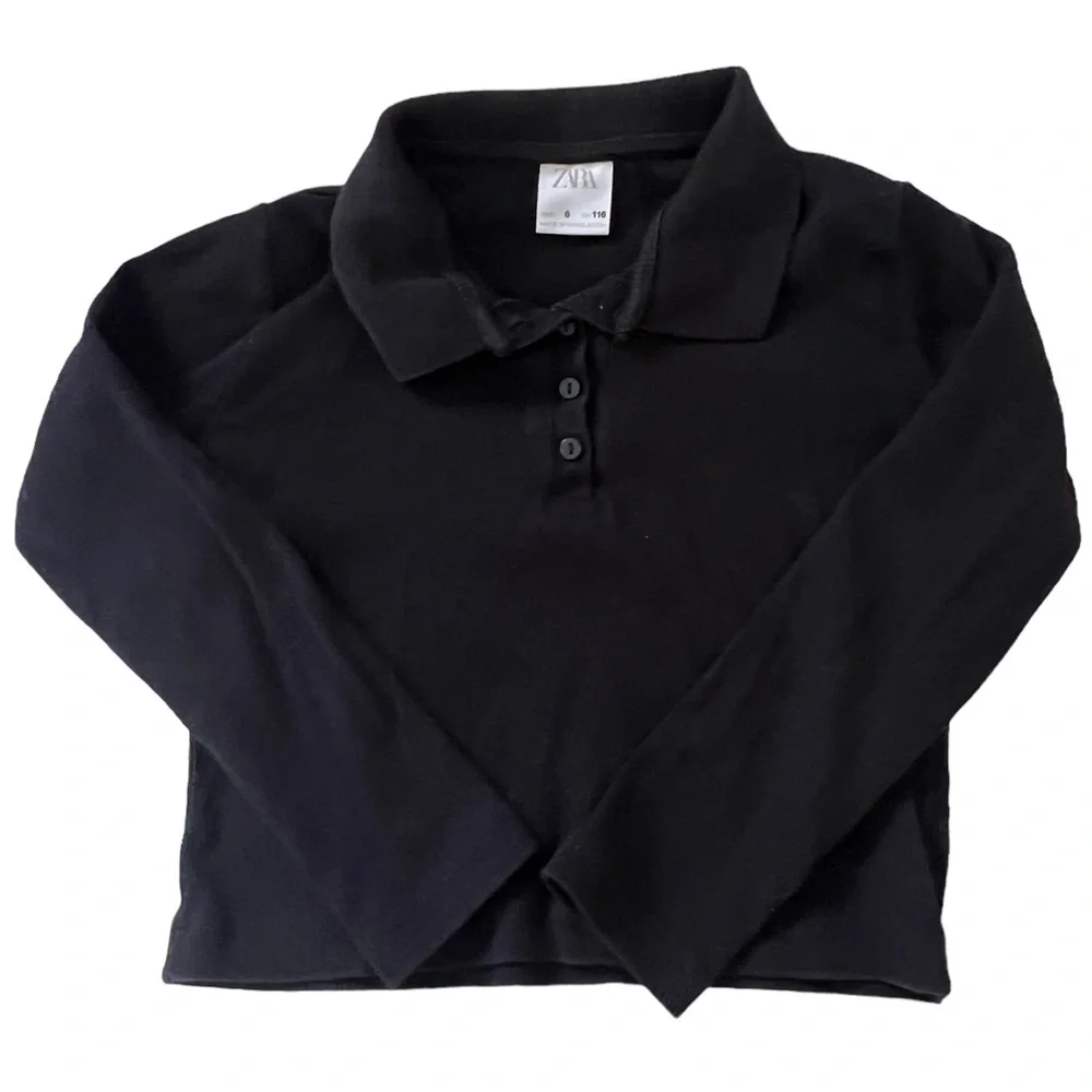 Zara | Black ribbed long sleeve polo shirt size 6